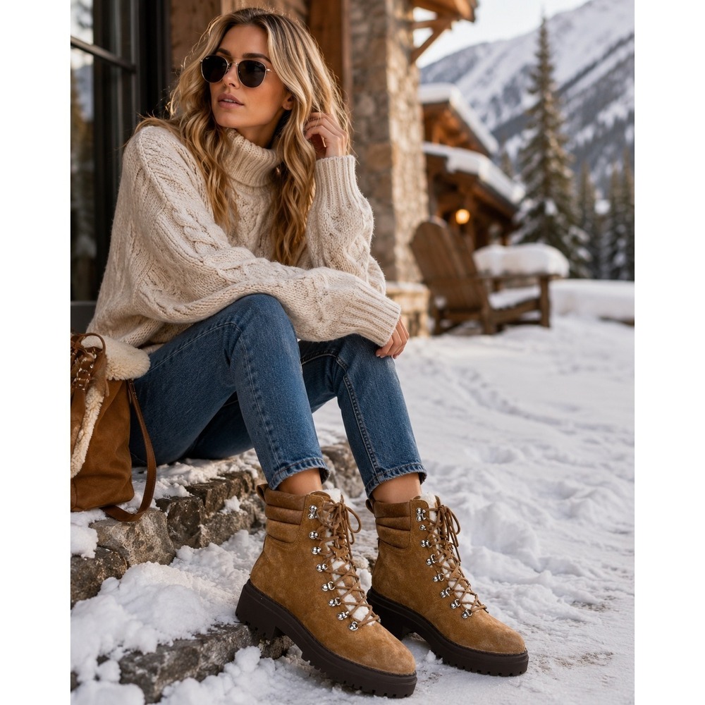 Marc Fisher LTD Nairy Faux Fur Hiking Boots Brown 11 NWOT
